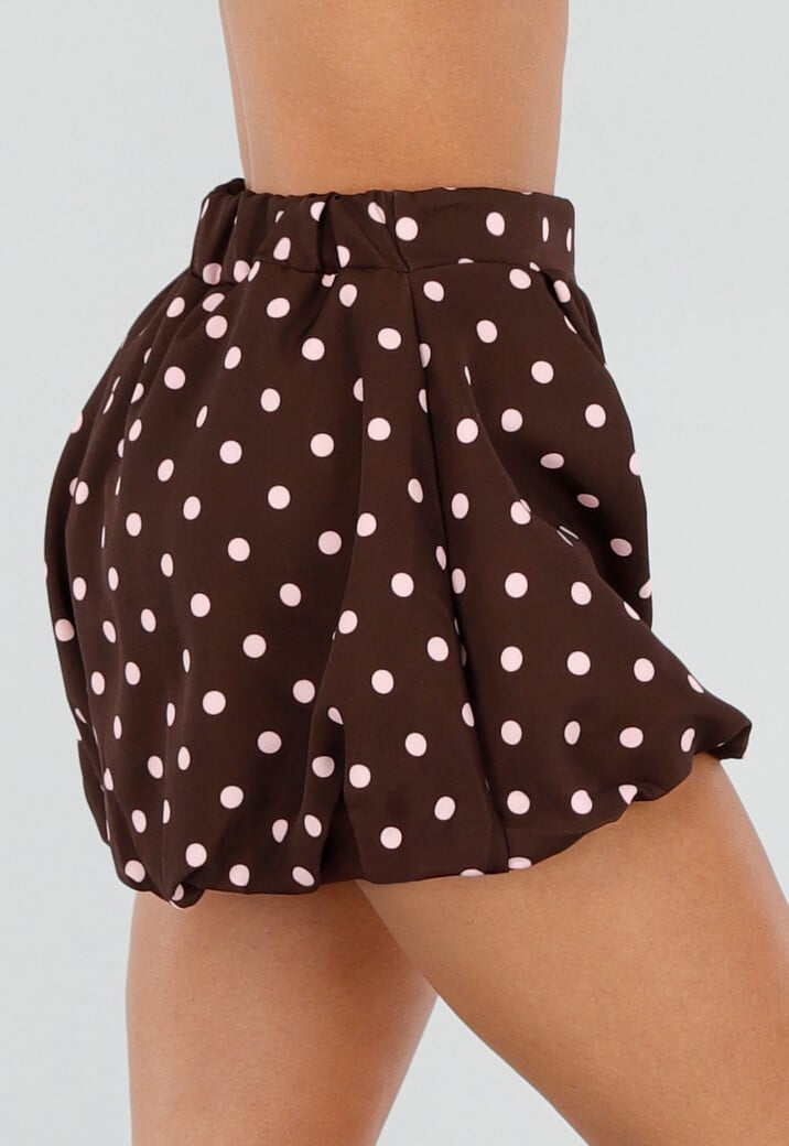 Bruine Ballon Short met Roze Stippen en Bubble Hem