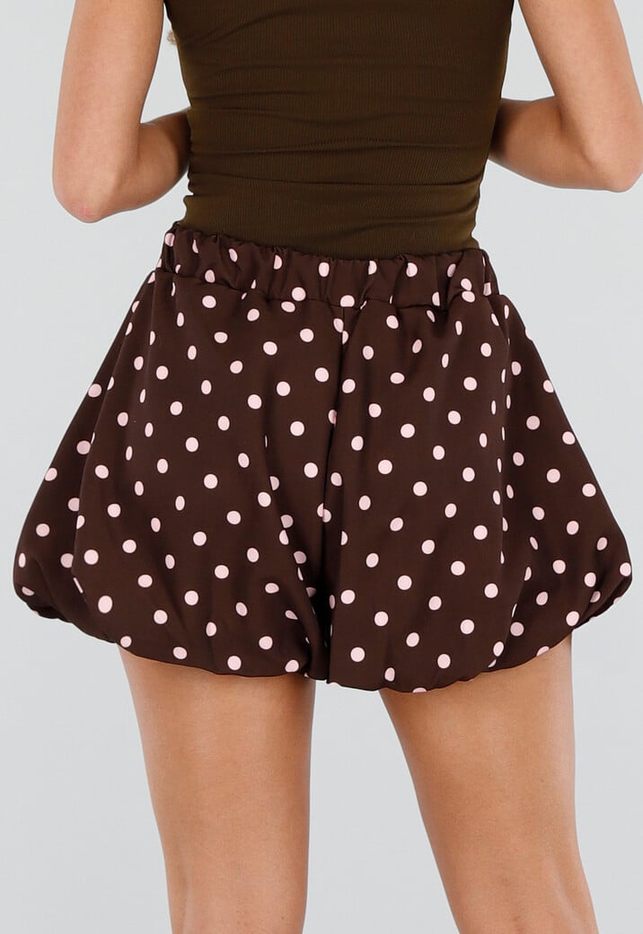 Bruine Ballon Short met Roze Stippen en Bubble Hem