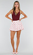 Roze Ballon Short met Bordeaux Stippen en Bubble Hem