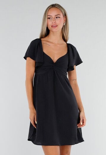 NEW120826 Zwarte Korte Jurk met Open Rug