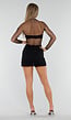 Zwarte Stretch Fishnet Top met Lange Mouwen en Grote Netstructuur