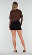 Bruine Crop Top met Lange Kanten Mouwen en Kanten Taille