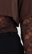 Bruine Crop Top met Lange Kanten Mouwen en Kanten Taille