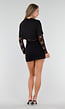 Zwarte Crop Top met Lange Kanten Mouwen en Kanten Taille