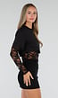 Zwarte Crop Top met Lange Kanten Mouwen en Kanten Taille