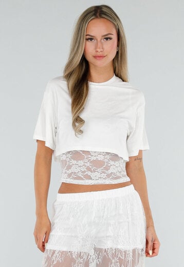NEW120826 Witte Crop Top met Kant Taille