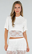 Witte Crop Top met Korte Mouwen en Vaste Kanten Rand