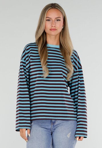 NEW120826 Blauw Bruin Gestreepte Top