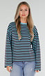 Blauw Bruin Gestreepte Top met Lange Mouwen en Ronde Hals