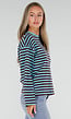 Blauw Bruin Gestreepte Top met Lange Mouwen en Ronde Hals