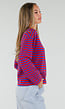 Rood Blauwe Gestreepte Top met Lange Mouwen en Ronde Hals