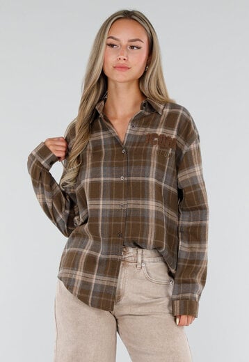 NEW120826 Bruine Geruite Blouse