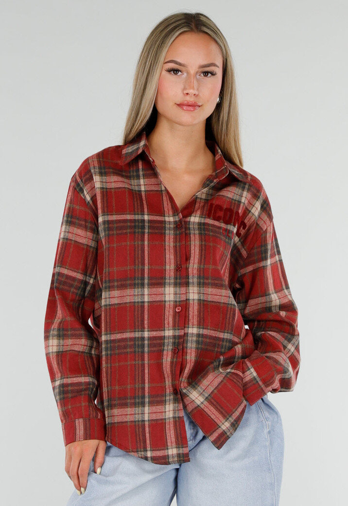 Rode Geruite Blouse met Lange Mouwen en Iconic Club Tekst