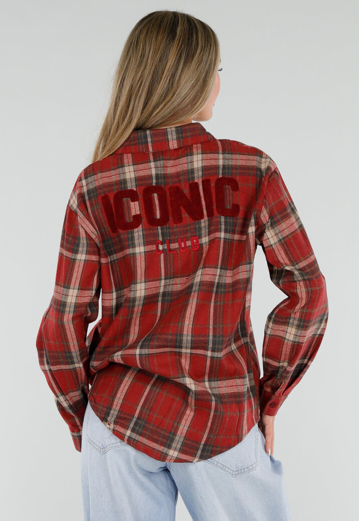 Rode Geruite Blouse met Lange Mouwen en Iconic Club Tekst