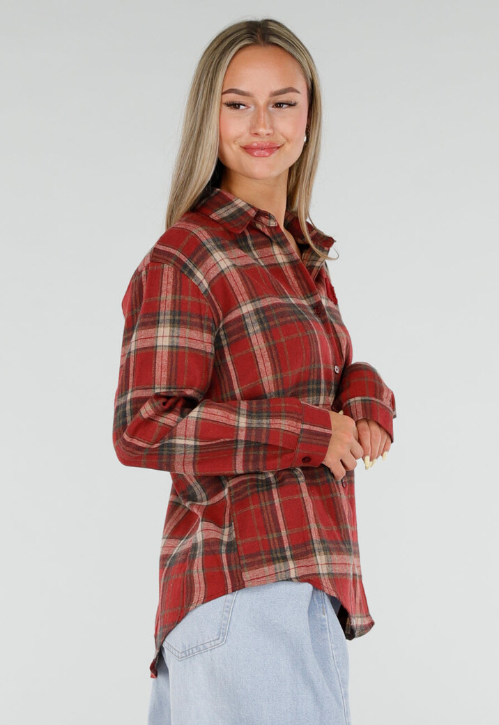 Rode Geruite Blouse met Lange Mouwen en Iconic Club Tekst