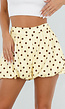 Gele Ballon Short met Bruine Stippen en Bubble Hem