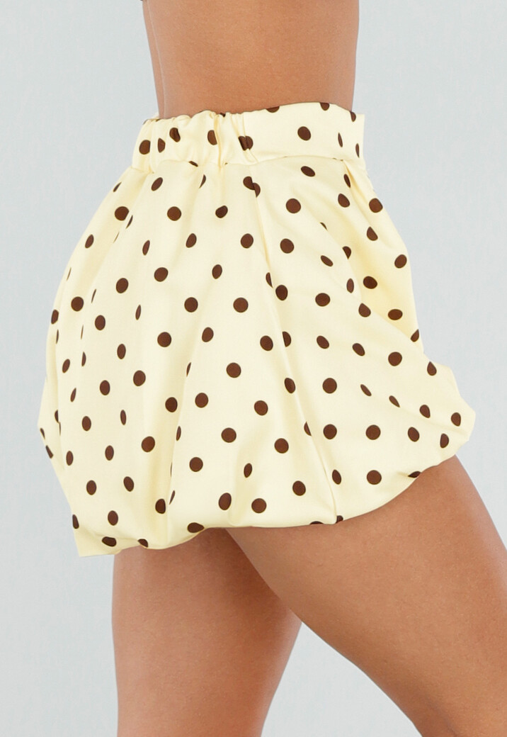Gele Ballon Short met Bruine Stippen en Bubble Hem