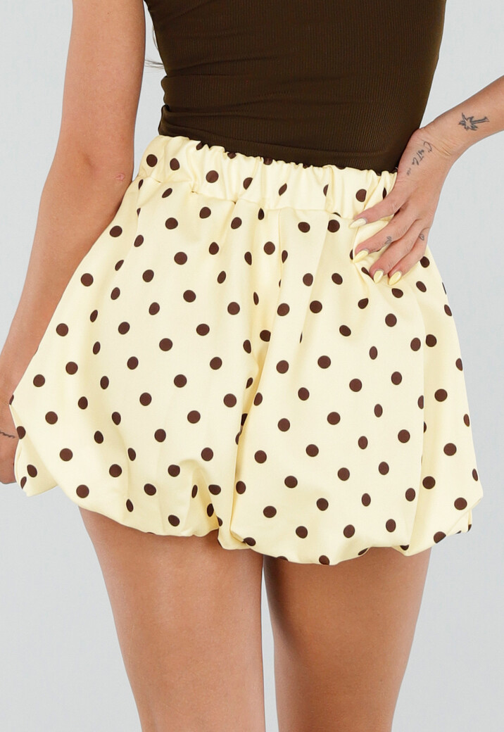 Gele Ballon Short met Bruine Stippen en Bubble Hem