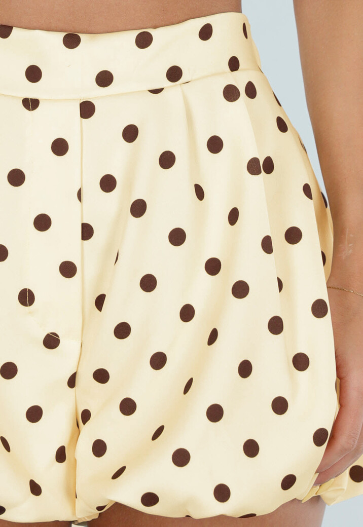 Gele Ballon Short met Bruine Stippen en Bubble Hem