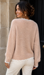 Beige Trui met Witte Kanten Rand en Lange Mouwen