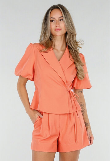 NEW120826 Koraal Blazer met Korte Pofmouwen