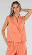 Koraalkleurig Mouwloos Gilet met Double Breasted Knoopsluiting