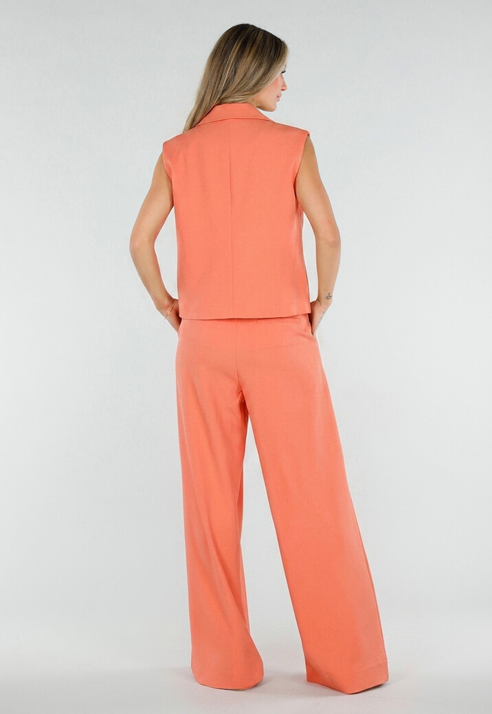Koraalkleurig Mouwloos Gilet met Double Breasted Knoopsluiting