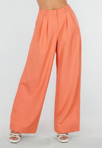 NEW190826 Koraal Petite Pantalon met Wijde Pijpen