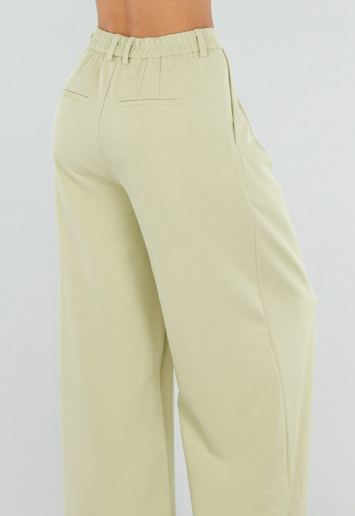 Pistachegroene Wide Leg Broek met Plooien
