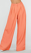 Koraalkleurige Tall Pantalon met Wijde Pijpen en Plooien
