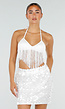 Witte Fringe Halter Top met Verstelbare Rugsluiting