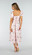 Roze Midi Jurk met Bloemenprint, Pofmouwen en Veterdetail