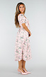 Roze Midi Jurk met Bloemenprint, Pofmouwen en Veterdetail
