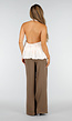 Champagne Plissé Halter Top met Hoge Hals en Open Rug