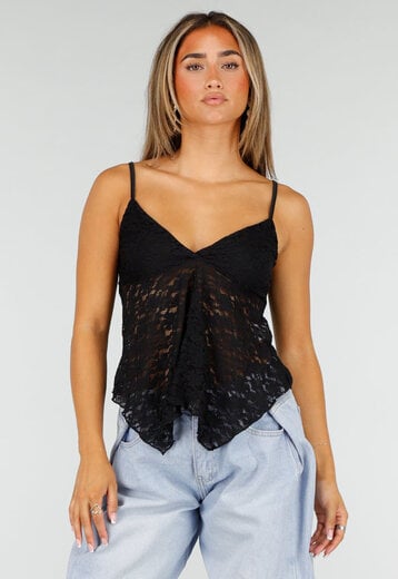 NEW190826 Zwarte Kanten Top met Spaghettibandjes