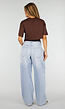 Bruine Crop Top met Kanten Taille en Korte Mouwen