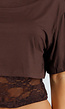 Bruine Crop Top met Kanten Taille en Korte Mouwen