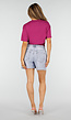 Paarse Crop Top met Kanten Taille en Korte Mouwen
