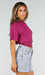 Paarse Crop Top met Kanten Taille en Korte Mouwen