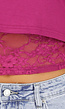 Paarse Crop Top met Kanten Taille en Korte Mouwen