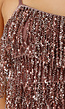 Bruine Glitter Top met Pailletten Franjes en Spaghettibandjes