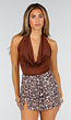 Bruine Halter Top met Watervalhals en Open Rug