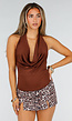 Bruine Halter Top met Watervalhals en Open Rug