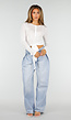 Witte Top met Knoopsluiting, Strik en Lange Mouwen