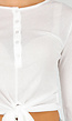Witte Top met Knoopsluiting, Strik en Lange Mouwen