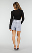 Zwarte Top met Knoopsluiting, Strik en Lange Mouwen