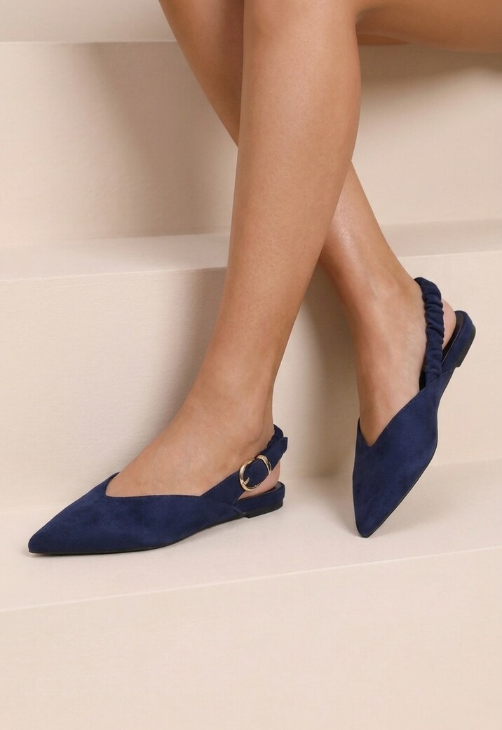 Blauwe Suèdelook Slingback Muiltjes met Puntneus en Gesp