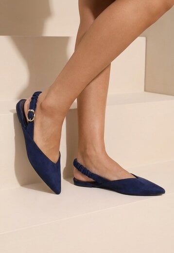 NEW190826 Blauwe Suèdelook Slingback Muiltjes