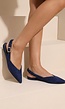 Blauwe Suèdelook Slingback Muiltjes met Puntneus en Gesp
