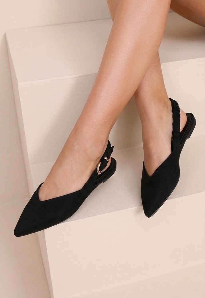 Zwarte Suèdelook Slingback Muiltjes met Puntneus en Gesp